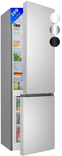 Bomann Kühlschrank mit Gefrierfach | Energieklasse D | 180cm | Kühl Gefrierkombination leise 39 dB | 4 Ablagen & 3 Schubladen | Türanschlag wechselbar | 269L Kühlgefrierkombi | KG 184.2 inox