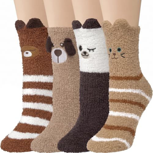 Justay Sowarm Kuschelsocken Damen Flauschige Socken Wintersocken 4 Paar | Kuschelsocken 39-42 Haussocken Warme Bettsocken Korallenfleece Plüschsocken Geschenke Socken Wichtelgeschenke Für Frauen