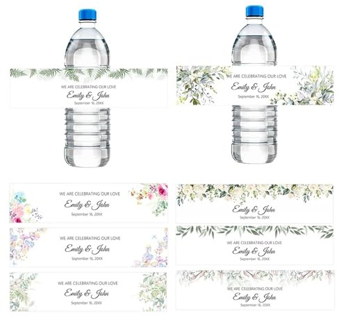 HERSTL 30 Stück Personalisierte Etiketten, Flaschenetiketten, Aufkleber, Blätter-Dekor, Individueller Namenstext, Geburtstage, Taufe, Hochzeit, Bar Mitzvah-Dekor, Selbstklebende Süßigkeitenverpackung