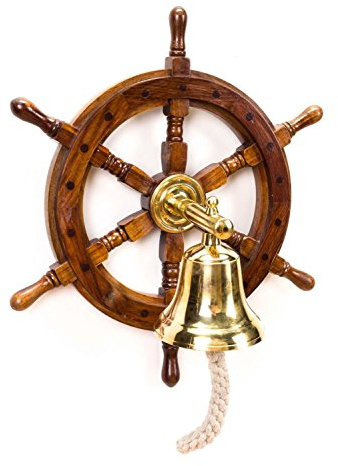 GR Maritimes Schiff-Steuerrad mit Glocke aus Messing Schiffssteuerrad Schiffsglocke
