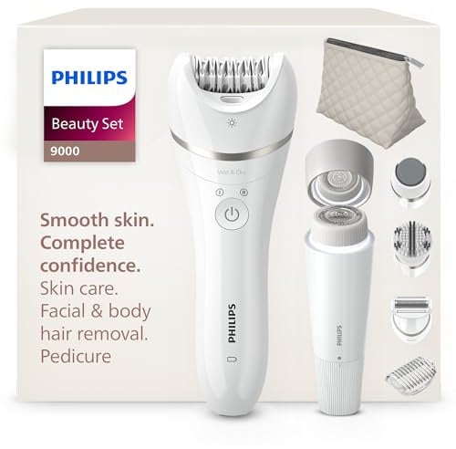 Philips Beauty Set Series 9000 - All-In-One für Körper, Gesicht und Füße, kabelloser Epilierer, nass und trocken, mit 6 Zubehörteilen, Modell BRE770/92
