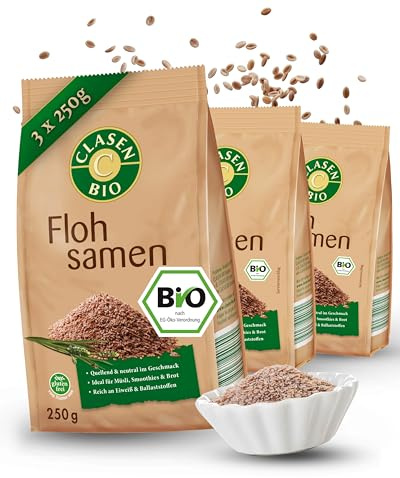 3x CLASEN BIO Flohsamen naturbelassen und glutenfrei - 250 g