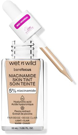 Wet n Wild Bare Focus Niacinamide Skin Tint, Getönte Tagespflege mit Hyaluronsäure, Leichtes Serum Make-up Glow, Ölfrei, Fair Beige
