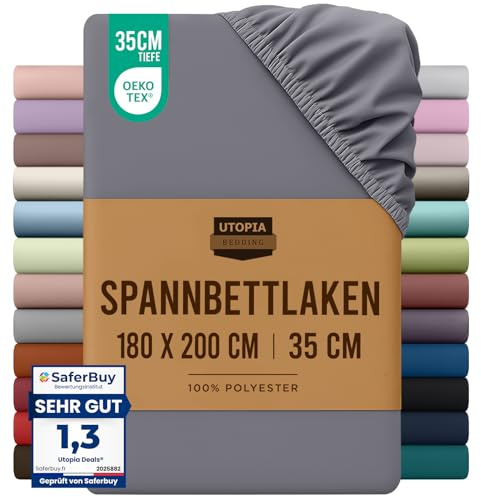 Utopia Bedding - Spannbettlaken 180x200cm - Grau - Gebürstete Polyester-Mikrofaser Spannbetttuch - 35 cm Tiefe Tasche