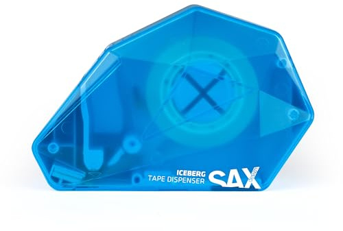 SAX ICEBERG Einhand-Klebebandabroller, Blau, inkl. 1 x Klebeband, Einhand-Bedienung, für Längenkontrollen beim Kleben, Staubabdeckung für sauberes Klebeband