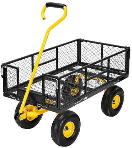 VIVOHOME Gartenwagen mit Abnehmbaren Seiten und Luftreifen, Belastbarer Transportwagen bis 400kg mit 180° Drehbarem Griff für Garten und Outdoor Einsätze