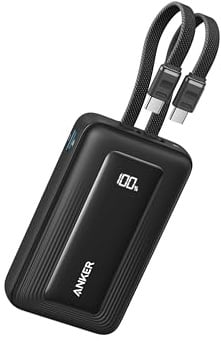 Anker Zolo Powerbank (2025 Upgrade), 45W Schnellladung, 20000 mAh Akku-Pack, Zwei integrierte USB-C Kabel, 1 USB-C und 1 USB-A Port, für iPhone 17/16-Serie, Galaxy, MacBook und mehr