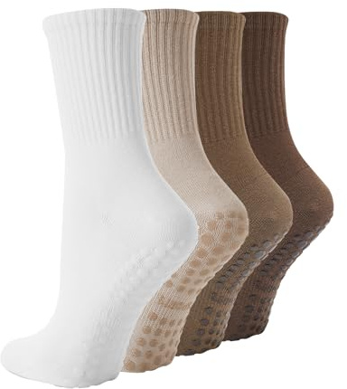 BONANGEL Pilates Socken Damen 36-40 Baumwolle Yoga Stoppersocken 4 Paar | Rutschfeste Socken Damen mit Noppen Antirutsch Socken für Schwanger Rutschsocken für Yoga