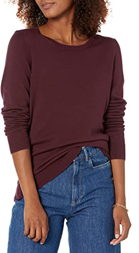 Amazon Essentials Damen Leichter, Langärmeliger Pullover Mit Rundhalsausschnitt (Erhältlich in Übergröße), Burgunderrot, XL