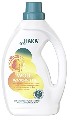 HAKA Wollwaschmittel flüssig, 1L (33 Waschladungen), für empfindliche Textilien, schützt Wolle, Kaschmir & Feines, für flauschig-weiche Wäsche, vegan