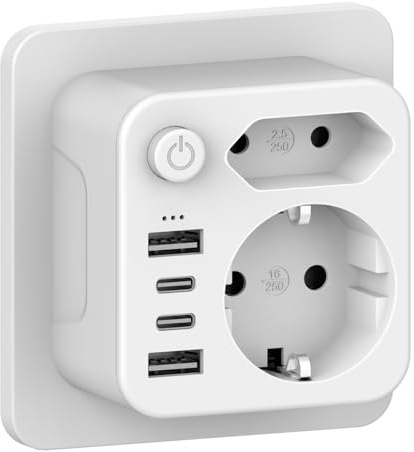 Aipsdo Doppelstecker für USB Steckdose, Mehrfachsteckdose mit 4 USB Netzstecker,USB CAdapter,Steckdosenadapter 2Fach Stecker mit USB, Mehrfachstecker für Steckdose,mehrfachstecker