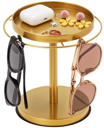 QWORK® drehbarer brillenhalter mit gold-finish, sonnenbrillen-aufbewahrungs-organizer mit oberer ablage für uhren und schmuck, perfektes geschenk für alle anlässe