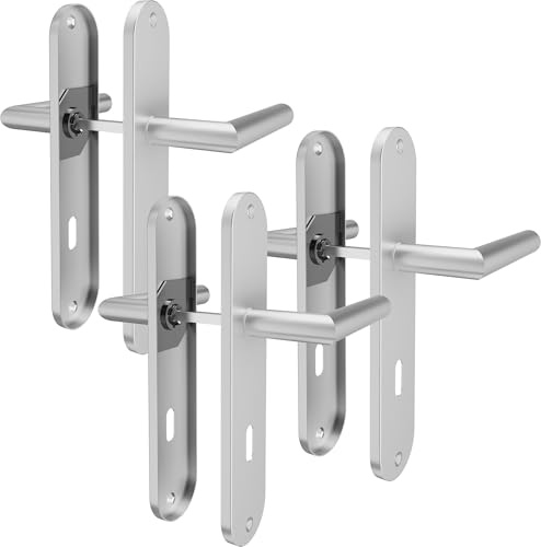 AwmnSrman Türgriffe Innentüren Türklinke Türbeschlag Drückergarnitur Zimmertür Garnitur 72MM-BB-Buntbart Set 3er-Set Moderne Edelstahl 6 Türklinken & 6 Langschilder