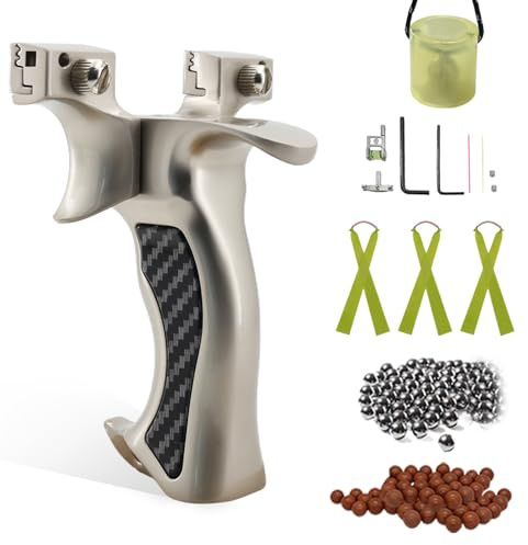 Luoyer Zwille Steinschleuder Profi für Erwachsene ‎Aluminum Schleuder Zwille mit Stahlkugeln Zielglocke Zubehör Slingshot für Outdoor Sport Katapult