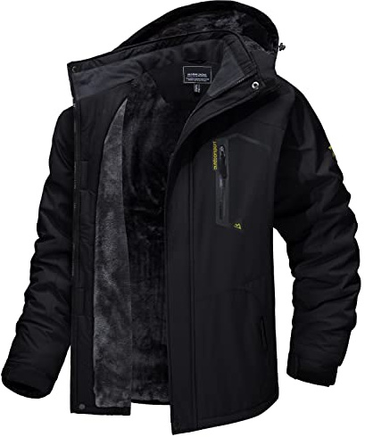 MAGCOMSEN Arbeitsjacke Herren Warm Gefüttert Ski Jacke Übergangsjacke Verdickt Winterjacke Männer Atmungsaktiv Jagdjacke Wasserdicht Dicke Thermo mit Stehkragen Schwarz L