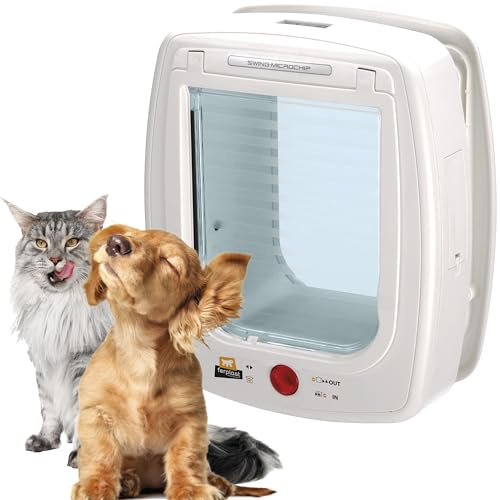 Ferplast Gattaiola con Microchip, Porta per Gatti e Cani, Porticina Gatti Microchip, 4 Modalità di Bloccaggio, Protezione contro le Correnti d'Aria, Taglia M Bianco