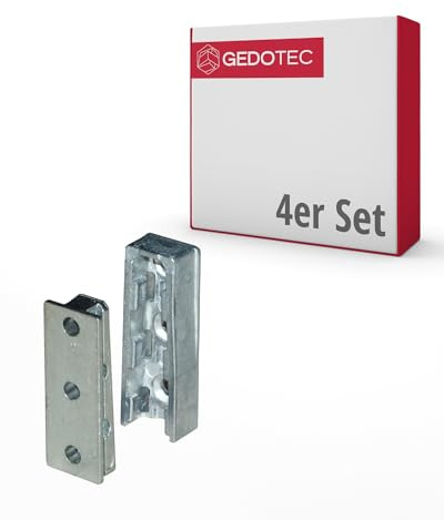 Gedotec Möbelverbinder - Tragkraft bis 250 kg - Steckverbinder 4 Stück | Bettverbinder SOLID aus Metall - verdeckte Einhänge-Verbinder für Betten, Möbel & Metallbau - unsichtbare Holzverbinder