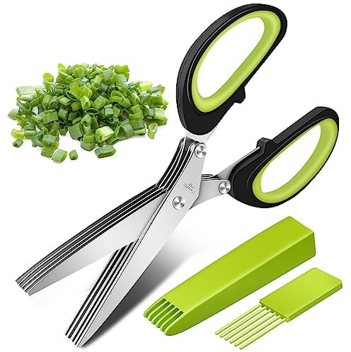 Senbos Kräuterscheren Edelstahl Küchenschere 5 Klingen, Gewürzschere Schnittlauchschere mit Reinigung Kamm und Sicherheitsabdeckung, Küchen-Gemüseschere für Kräuter, Schnittlauch, Petersilie, Rosmarin