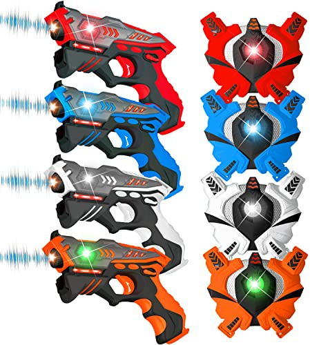 Vatos Infrarot Laser Tag Set 4 Active Infrarot-Pistole mit Westen 4 Spieler LaserTag-Blaster ür Kinder und Erwachsene Kinder-Spielzeug Innenraum im Freien