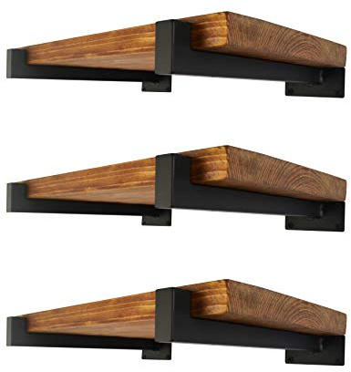 6 Stück schwebende Regalhalterungen Schwerlast-Wandmontage, Industrie-Metallregale mit Lippe 12 Inch schwarz