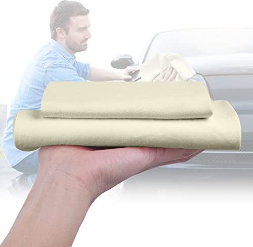 URAQT Fensterleder Auto Reinigungstuch,2 Stück Autopolierleder Fensterleder Chamois 60x40cm + 40x30cm Stark Saugfähig Streifenfrei Autoleder Tücher Hochwertiges Autoleder für Spiegel Fenster und mehr