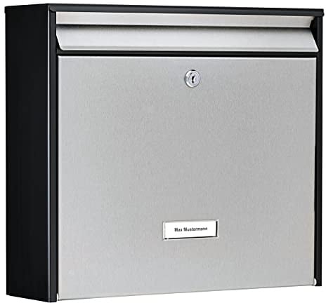 Burg-Wächter Briefkasten Edelstahl mit Namensschild, A4 Einwurf-Format, Verzinktes Stahlgehäuse anthrazit beschichtet mit Edelstahl Tür, Oxford-Set 6877 B+S, Mattschwarz