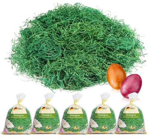 com-four® 125g Ostergras in grün für Osternester - Osterdeko zum Basteln - Holzwolle für Osterkörbe (Set1 - Ostergras grün - 125g)