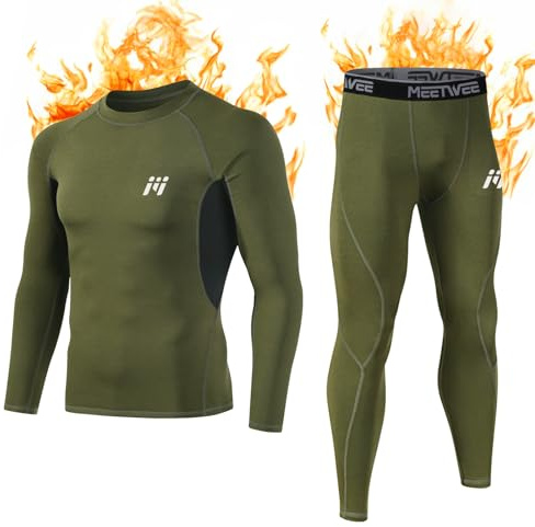 MEETWEE Thermounterwäsche Funktionsunterwäsche Herren, Skiunterwäsche Winter Suit Atmungsaktiv Lange Thermo Unterwäsche Set Thermowäsche Unterhemd + Unterhose