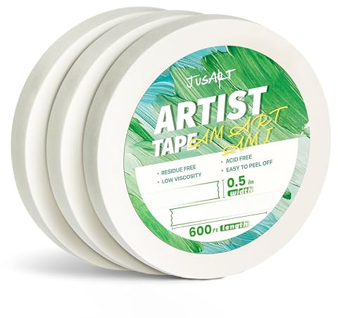 JusArt 3er-Pack Künstlerklebeband für Aquarellpapier,1,27cm breit,183m lang | Weißes Klebeband für Zeichenübungen und großformatige Malerei, säurefrei, schwach klebend
