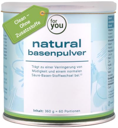 for you Natural Basenpulver, 360 g (60 Portionen) – 10 Mineralstoffe | 700 mg Kalium als Hauptbestandteil, bewusst wenig Natrium, mit Vitamin C & D, Glycin