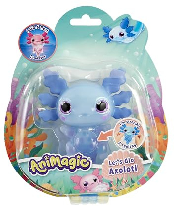 Animagic Let’s Glo Axolotl – Blau | Elektronisches & Leuchtendes Haustier Kinder ab 4 Jahren, Dehnbarer Körper, Kuscheltier dass Schwimmt & Leuchtet im Wasser