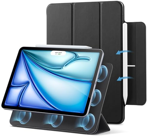 ESR für iPad Air 11 Zoll 2026 Hülle M4/M3/M2, iPad Air 5/4 Hülle (2025/2024/2022/2020) Starke Magnetbefestigung, Trifold Ständerhülle, unterstützt Pencil Pro/USB-C, Auto Ruhen/Wecken, Schwarz