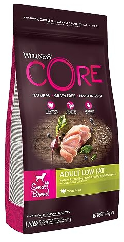 Wellness CORE Low Fat 1,5 kg, Truthahn – Hundefutter Trocken | für kleine Hunde, getreidefrei, natürlich, hypoallergen, proteinreich, hoher Fleischanteil, für eine gute Gewichtsregulierung