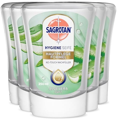 Sagrotan No‑Touch Nachfüller Aloe Vera – Handseife für den automatischen Seifenspender – Sanfte Reinigung für die Hände – Flüssigseife – 5 X 250 ml
