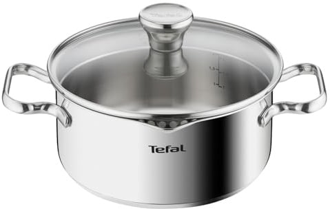 Tefal Duetto A70542 Kochtopf 20 cm, hochwertiger Edelstahl 18/10, graduiert, Ausgießdeckel, für alle Herdarten geeignet, auch Induktion