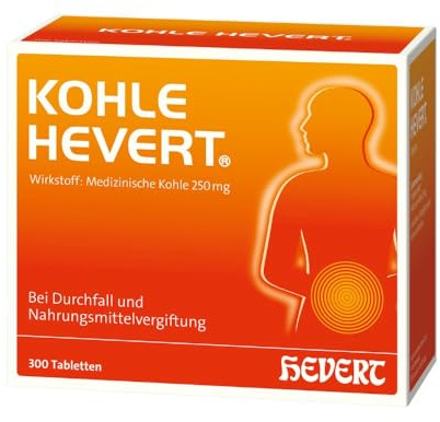 Kohle Hevert bei Durchfall sowie bei Vergiftungen durch Lebensmittel, Schwermetalle und Medikamente, 300 St. Tabletten