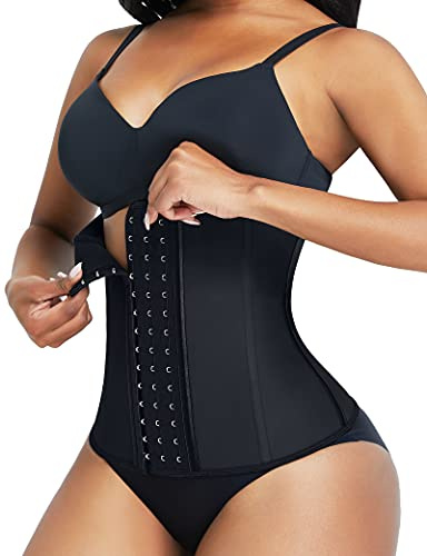 FeelinGirl Waist Trainer Damen Korsage mit 9 Stahlknochen Korsett Waist Cincher Latex Taillenmieder Unterbrust Shaper Body Bauchweg Corsage mit 3 Reihen Haken