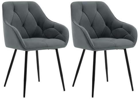 WOLTU Esszimmerstühle 2er Set, für Esszimmer Wohnzimmer, ergonomische Küchenstühle gepolstert mit Armlehnen, Metallbeinen, Sitzfläche aus Samt, Dunkelgrau