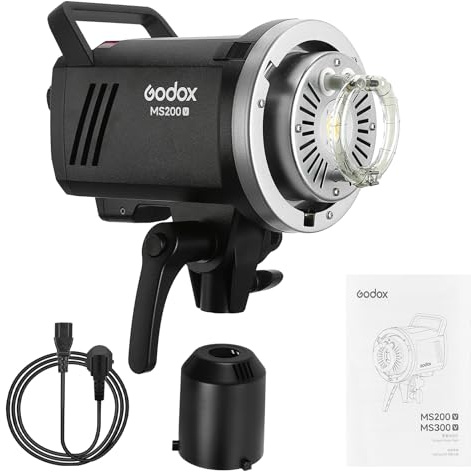 Godox MS200V Studioblitz mit aufgewerteter LED Modellierungslampe, 200W GN53 Bowens Mount Monolight, leicht und tragbar, 2.4G Wireless X System Studio Strobe für Studio Portraitfotografie