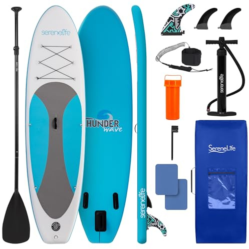 SereneLife Stand Up Paddling Board Set, SUP Board Komplettes Zubehör, Stand Up Paddle Board für Kinder & Erwachsene, Surfbrett & Tragetasche, Paddle Set Anti-Rutsch mit Pumpe, Auflasbares Paddelbrett