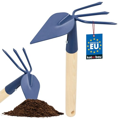 KOTARBAU Pflanzhacke Gartenhacke Unkrauthacke Handdoppelhacke mit herzförmigem Blatt 3 Zinken zum Umpflanzen Gartenpflege Jäten
