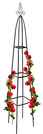 Relaxdays Rankturm Metall spitz 190 cm, Rankhilfe für Kletterpflanzen und Rosen, freistehende Ranksäule für Garten, grün 35 x 35 x 192 cm