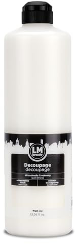 LM-Kreativ Decoupage Kleber 750 ml - transparent - ideal für Serviettentechnik, Decoupage Papier und Collagen | Kleber und Lack in einem | wischfeste, seidenmatte Oberflächen | Holz Glas Metall