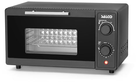 Salco Mini-Backofen | 9 Liter Kapazität | 700W | Mit Timer & Abschaltautomatik | 100-230°C | Grillen, Toasten & Überbacken | Inkl. Alu-Backblech & Rost | Schwarz-Matt