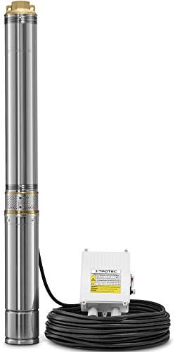 TROTEC Tiefbrunnenpumpe TDP 7500 E – Wasserpumpe mit Fördermenge 4800 l/h, 1500 W – Eintauchtiefe max. 20 m, 9,3 bar, IP68 für Pumpe, Edelstahlpumpe