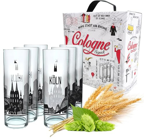 3forCologne Kölschglas 6er Pack bunt 0,2ml, Kölner Stangen mit Grundgesetz, Biergläser Gläser Trinkgläser mit Aufdruck. (MADE IN GERMANY), Größe:220 EU