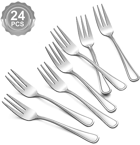 BEWOS 24 Stück Dessertgabeln, 5,71 ''(14,5 cm) Einzigartiges Design Salatgabel, Kleine Gabeln, Edelstahlgabel, Spiegelpolierte Kuchengabeln, Spülmaschinenfestes, Geeignet für Haushalt, Restaurant etc.