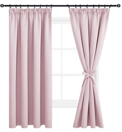 DWCN Kinderzimmer Gardinen für Schienensystem Vorhänge Blickdicht 2er Set | H 183 x B 117 cm, Blush Pink, mit Vorhang-Krawatten Vorhänge Gardinen Kurz Verdunkelungsgardinen für Schlafzimmer Wohnzimmer