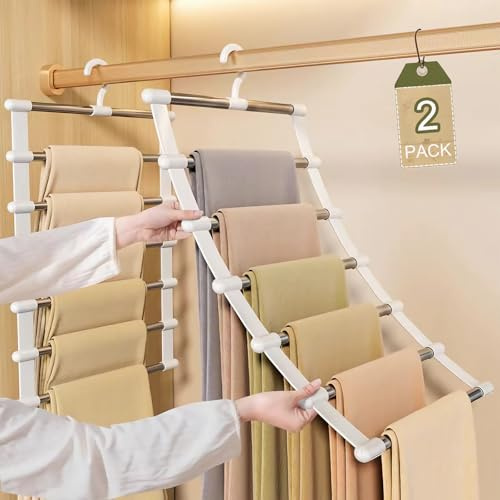 GOWODOOO Hosenbügel Platzsparend,kleiderbügel Hosen,2 Stück 6 Etagen Edelstahl,kleiderbügel Platzsparend 80% Faltbare rutschfest Hosenständer,Zum Apartment,Dormitory Aufhängen Von Hosen,Jeans,Schals