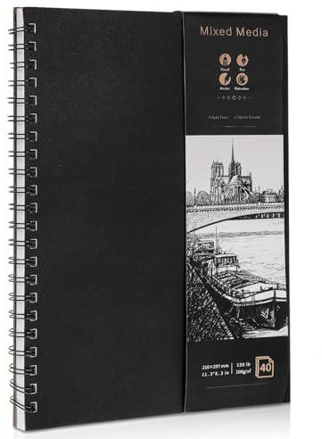 Thboxes A4 Skizzenbuch, 40 Blatt/80 Seiten Zeichenblock Spiralbindung Sketchbook Hardcover Skizzenblock zum Zeichnen Skizzieren, 200 g/m² Dickes Papier